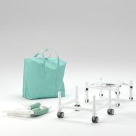 Toilettenstuhl und Duschstuhl f�r die Reise, zerlegbar, h�henverstellbar, mit Rollen